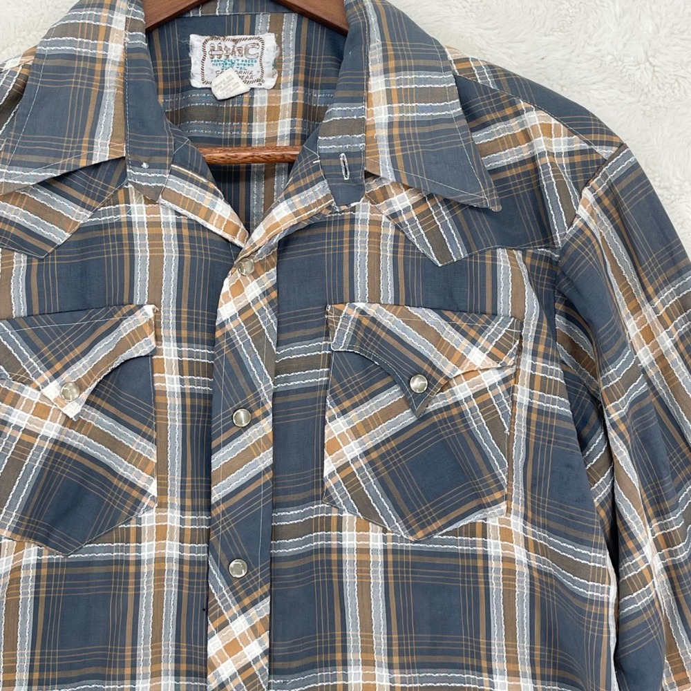 Vintage H Bar C California Ranchwear Western Pearl Snap Plaid Shirt Thrashed